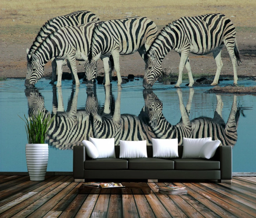 3D Zebra Drinking Water 743 Wallpaper AJ Wallpaper 2