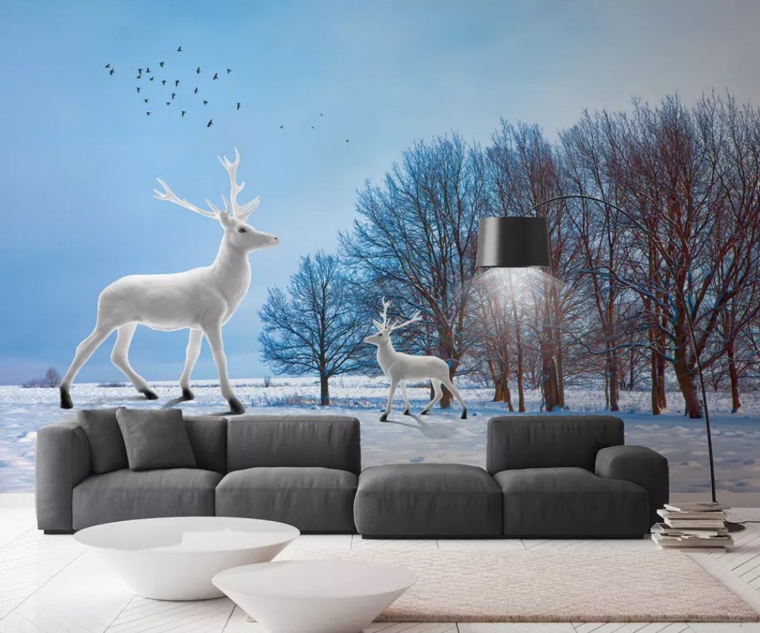 3D Snow Fawn 650 Wall Murals Wallpaper AJ Wallpaper 2