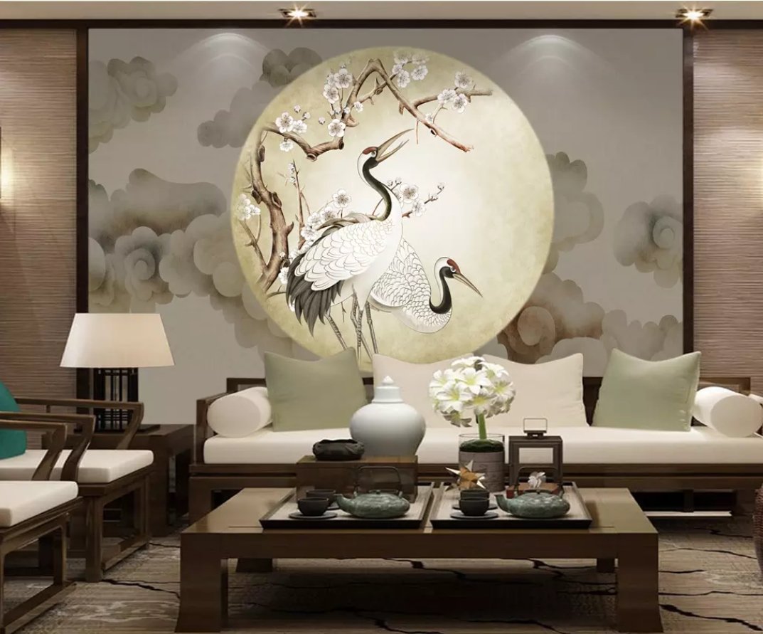3D Moon White Crane 614 Wall Murals Wallpaper AJ Wallpaper 2