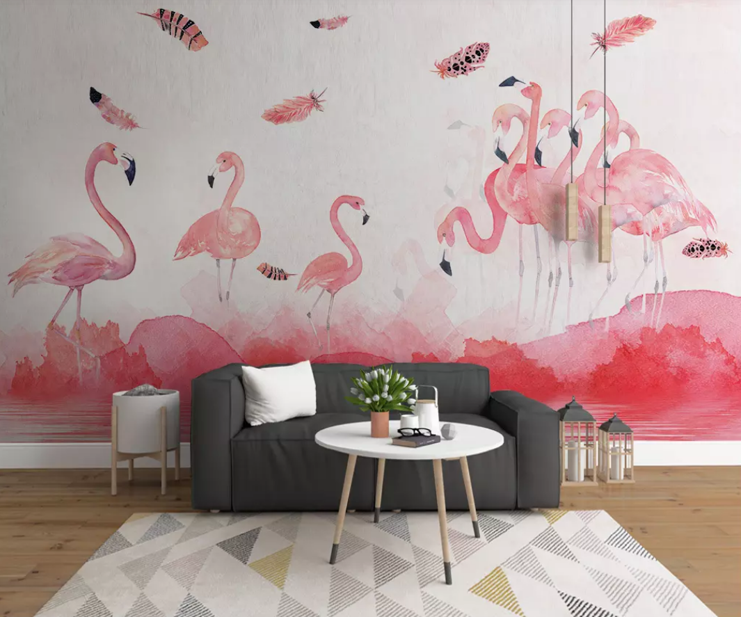 3D Feather Flamingo WG770 Wall Murals