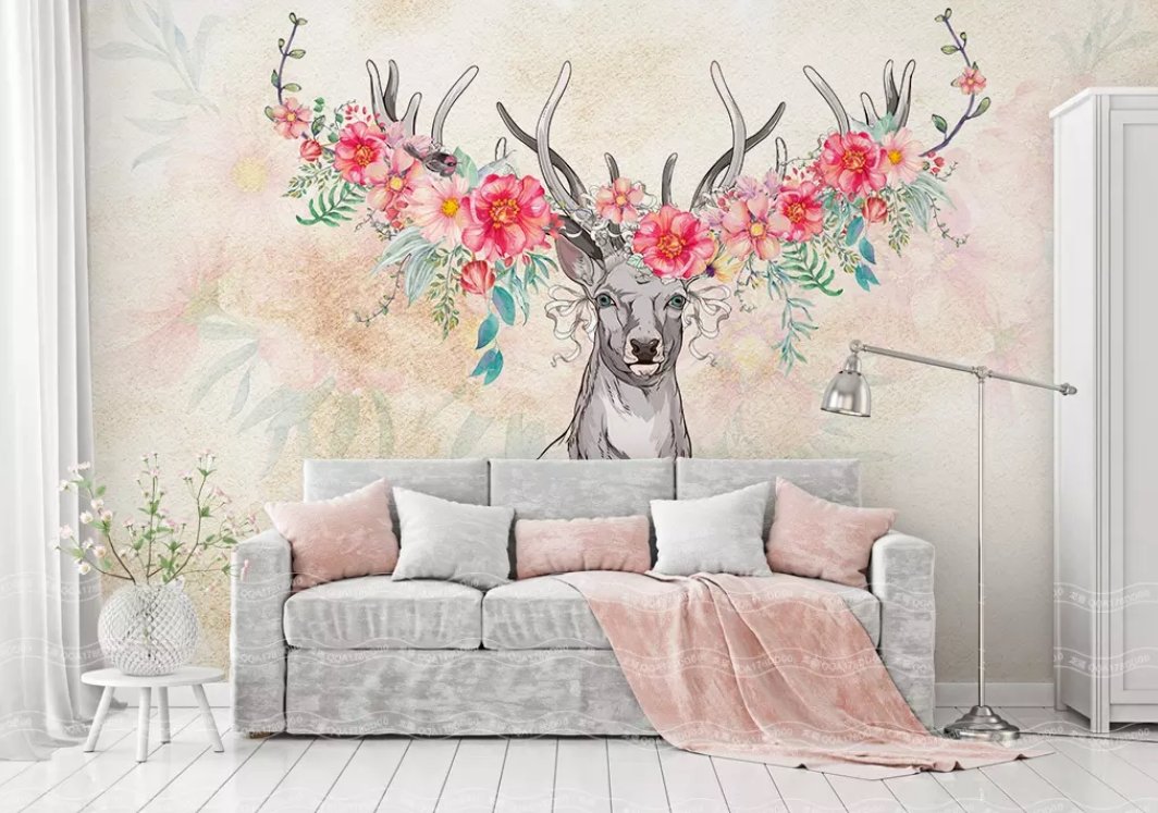 3D Flower Deer Head 574 Wall Murals Wallpaper AJ Wallpaper 2