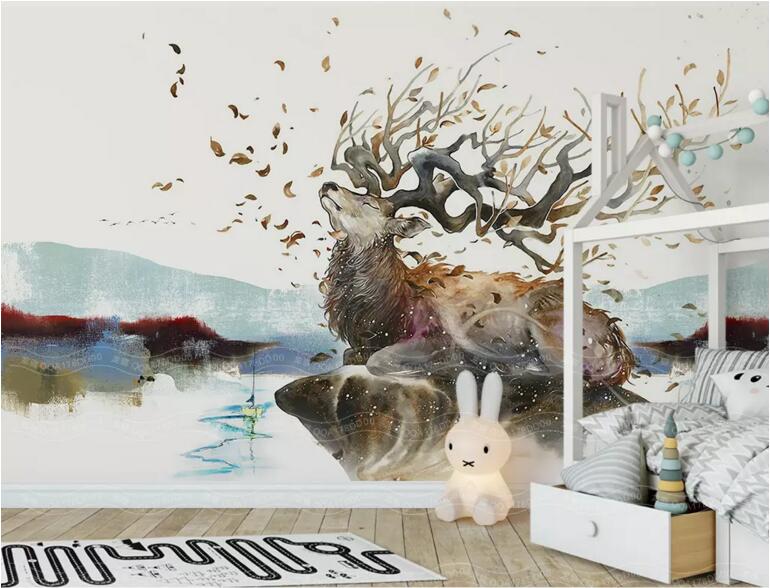 3D Deer Leaves WG733 Wall Murals