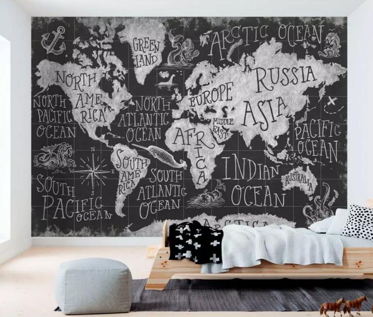 3D Black Map WC60 Wall Murals Wallpaper AJ Wallpaper 2