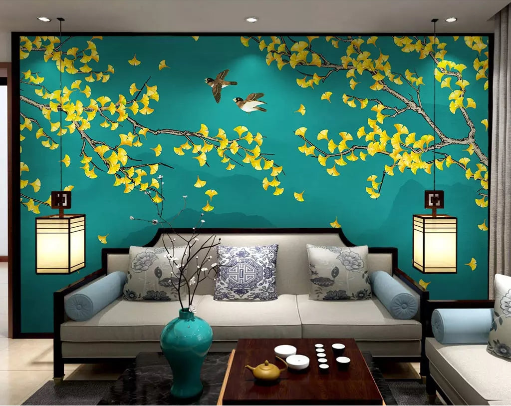 3D Golden Leaves WC69 Wall Murals Wallpaper AJ Wallpaper 2