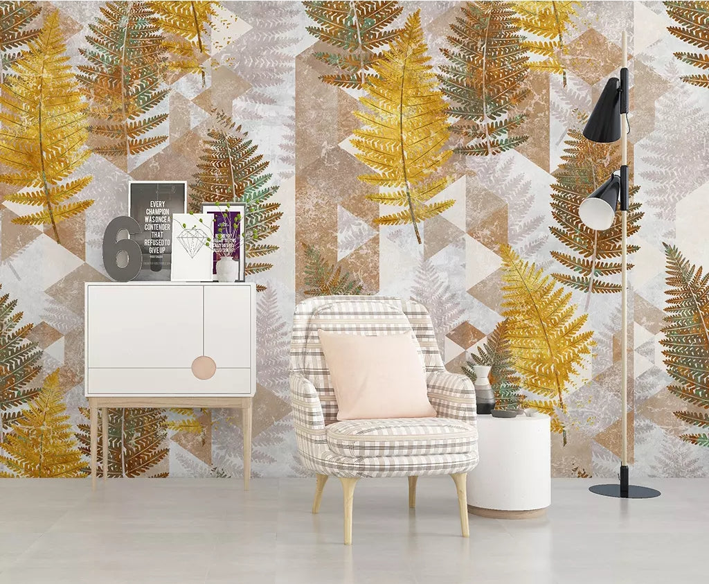 3D Golden Leaves WC82 Wall Murals Wallpaper AJ Wallpaper 2