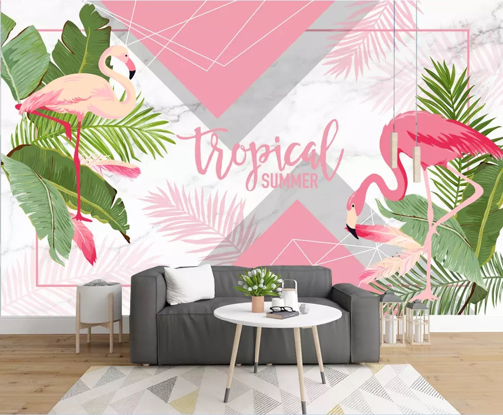 3D Pink Flamingo WC58 Wall Murals Wallpaper AJ Wallpaper 2
