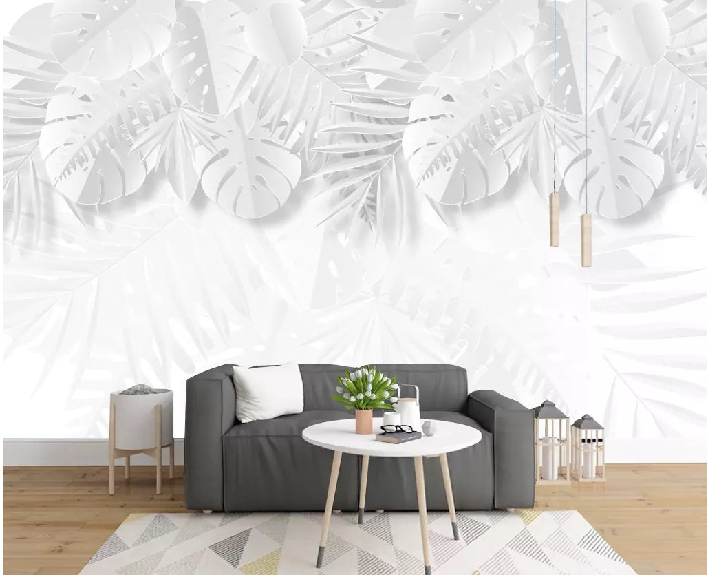 3D White Leaves WC99 Wall Murals Wallpaper AJ Wallpaper 2