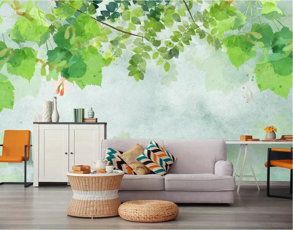 3D Green Leaf WC15 Wall Murals Wallpaper AJ Wallpaper 2