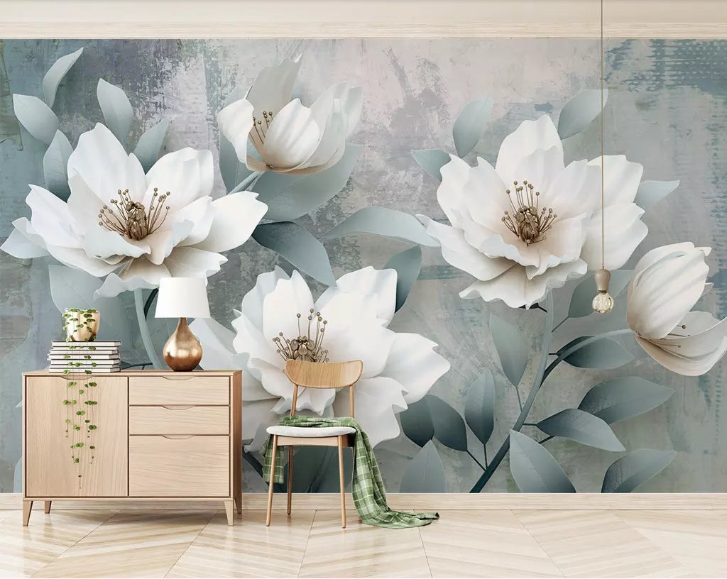 3D White Petals WC34 Wall Murals Wallpaper AJ Wallpaper 2