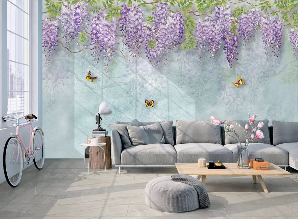 3D Purple Flowers WC97 Wall Murals Wallpaper AJ Wallpaper 2
