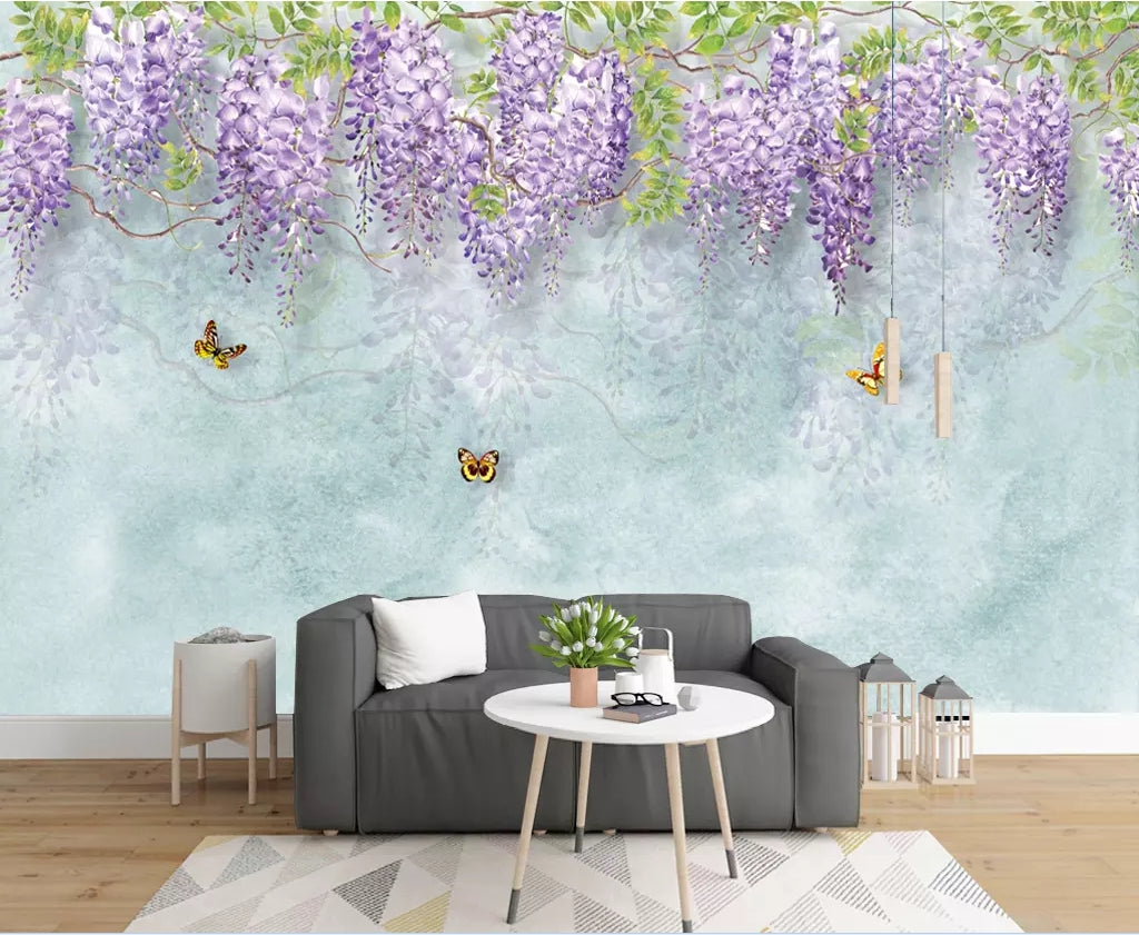 3D Purple Flowers WC97 Wall Murals Wallpaper AJ Wallpaper 2