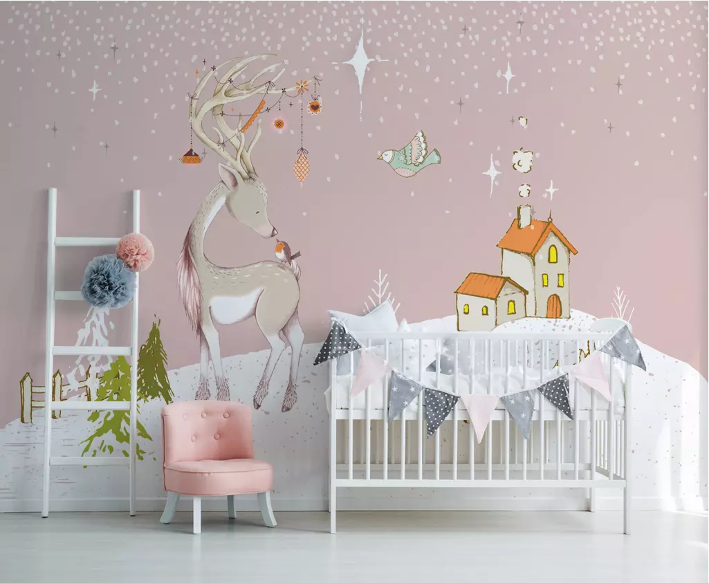 3D House Deer Bird WG1264 Wall Murals