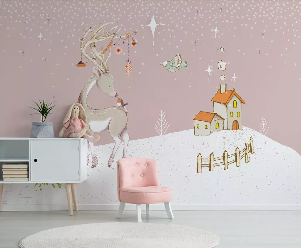 3D Pink Fawn WC16 Wall Murals Wallpaper AJ Wallpaper 2