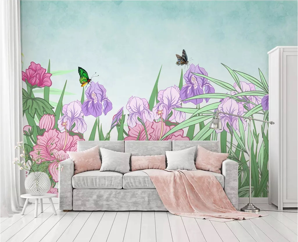 3D Flower Butterfly WC12 Wall Murals Wallpaper AJ Wallpaper 2