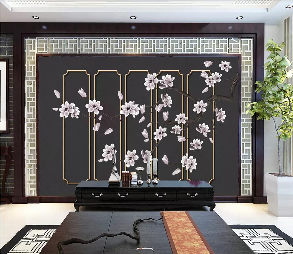 3D White Flowers WC24 Wall Murals Wallpaper AJ Wallpaper 2