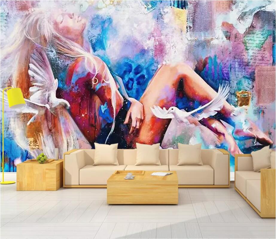 3D Woman Pigeon WG1156 Wall Murals