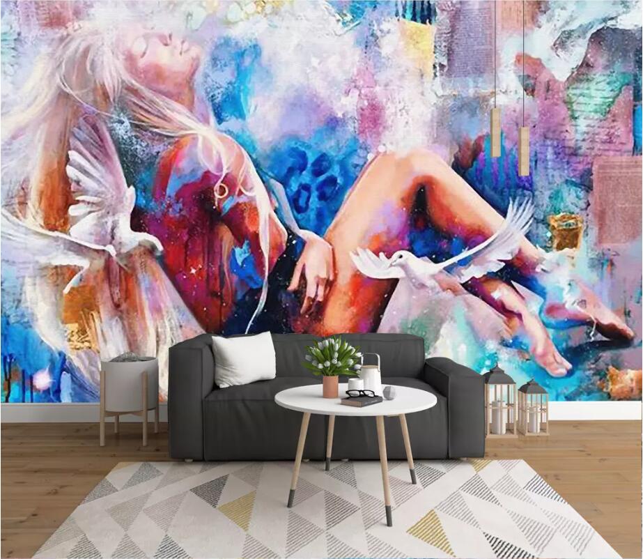 3D Woman Pigeon WG1156 Wall Murals