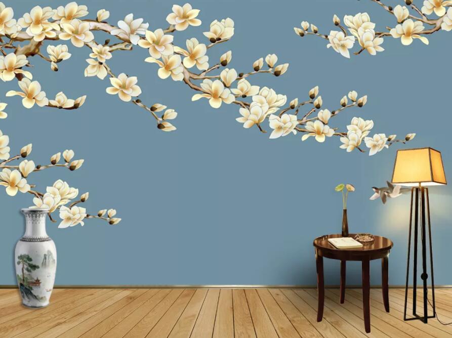 3D White Flowers WG72 Wall Murals Wallpaper AJ Wallpaper 2