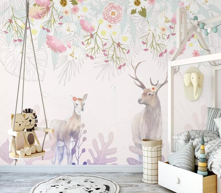 3D Flower Deer WC19 Wall Murals Wallpaper AJ Wallpaper 2