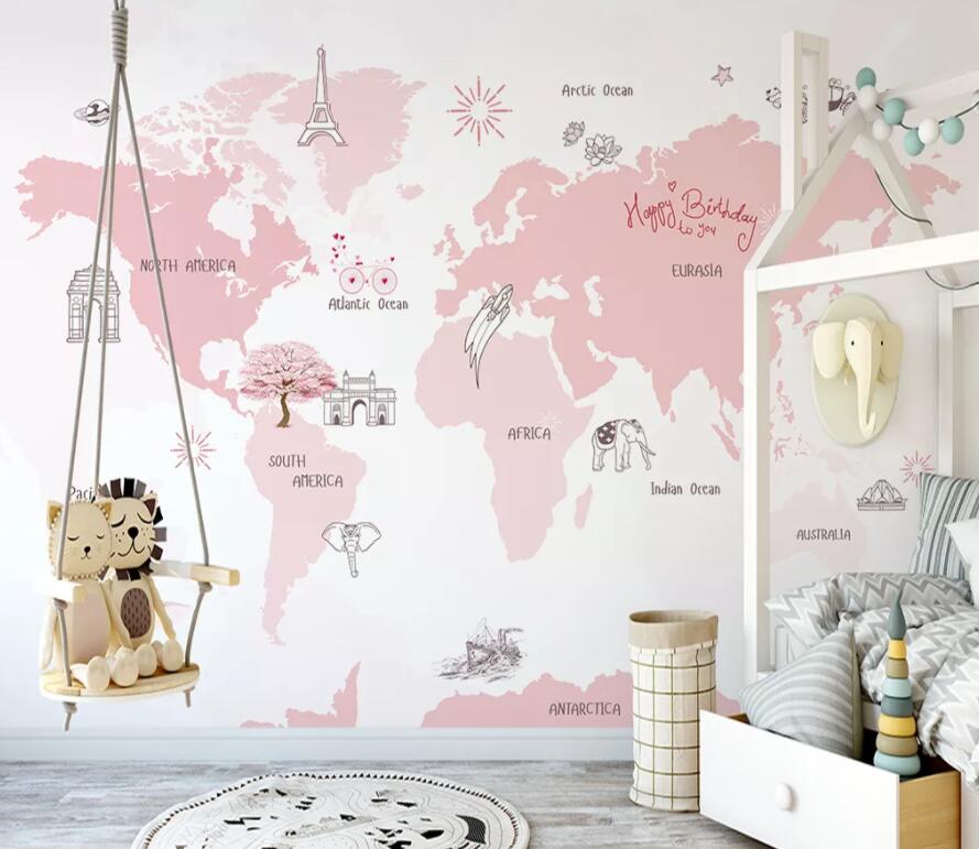 3D Pink Map WC05 Wall Murals Wallpaper AJ Wallpaper 2