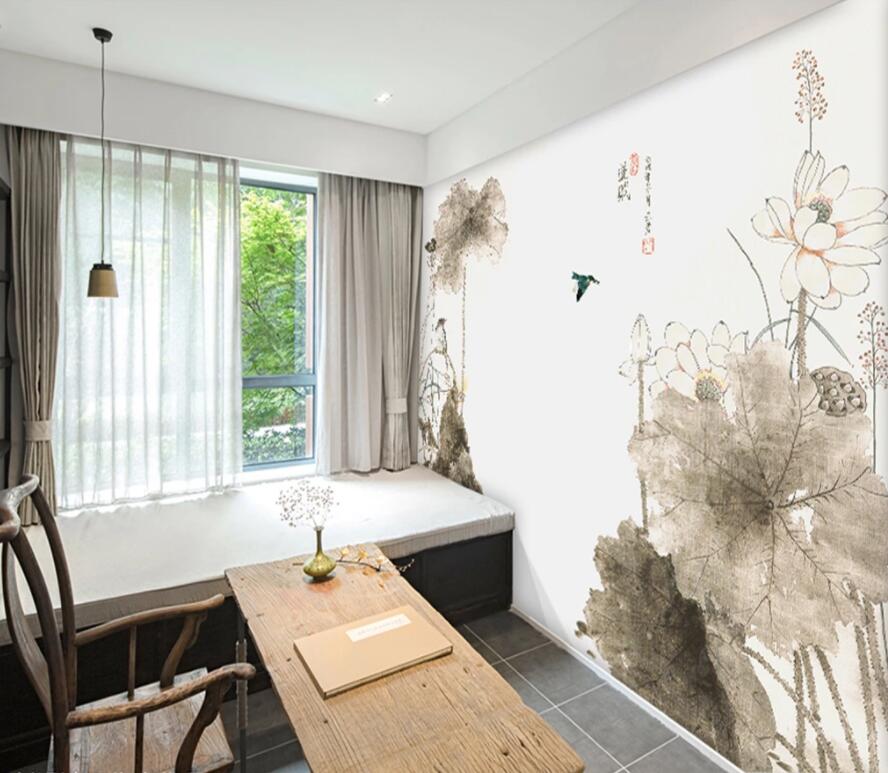 3D Lotus Leaf WG01 Wall Murals Wallpaper AJ Wallpaper 2