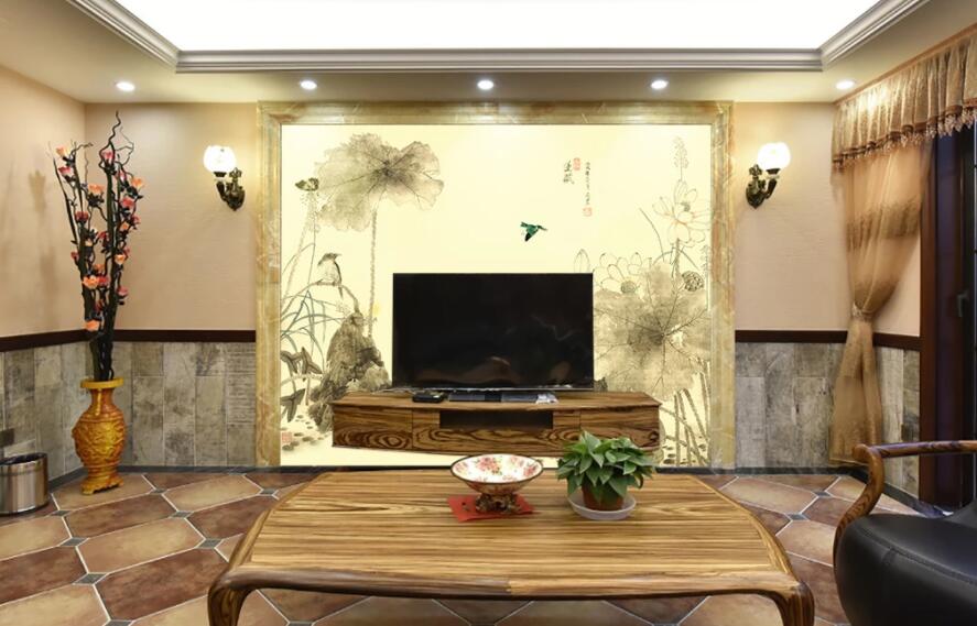 3D Water Lily Bird 031 Wall Murals Wallpaper AJ Wallpaper 2