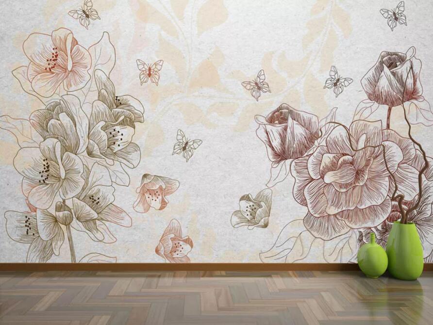 3D Flower Butterfly 170 Wall Murals Wallpaper AJ Wallpaper 2