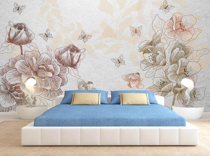 3D Flower Butterfly 170 Wall Murals Wallpaper AJ Wallpaper 2