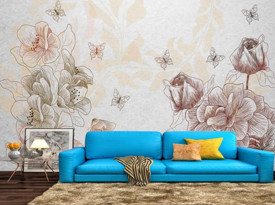 3D Flower Butterfly 170 Wall Murals Wallpaper AJ Wallpaper 2