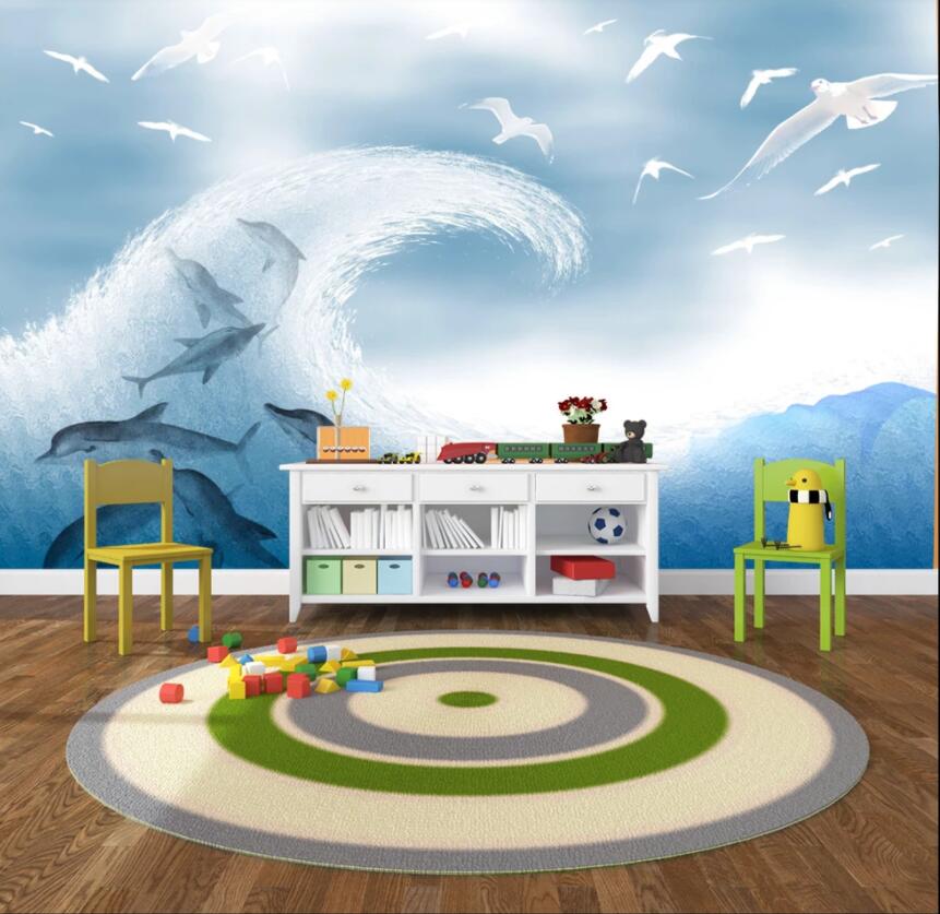 3D Wave Dolphin 532 Wall Murals Wallpaper AJ Wallpaper 2