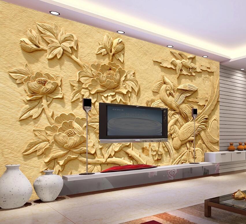 3D Golden Flowers 882 Wall Murals Wallpaper AJ Wallpaper 2