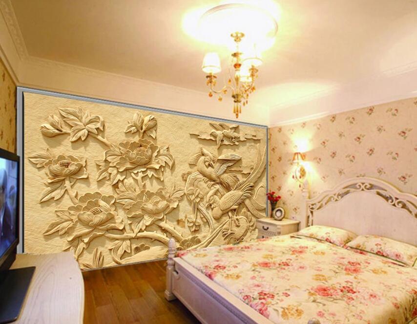 3D Golden Flowers 882 Wall Murals Wallpaper AJ Wallpaper 2