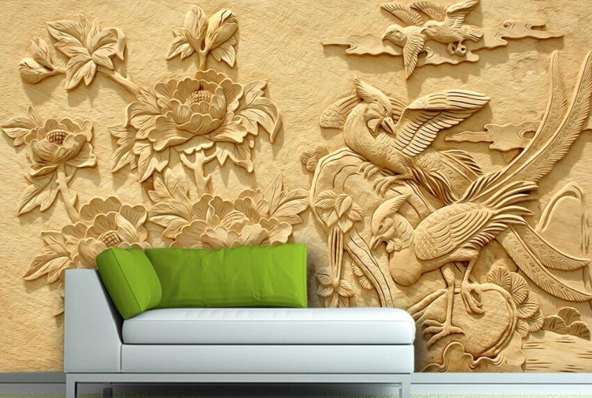 3D Golden Flowers 882 Wall Murals Wallpaper AJ Wallpaper 2