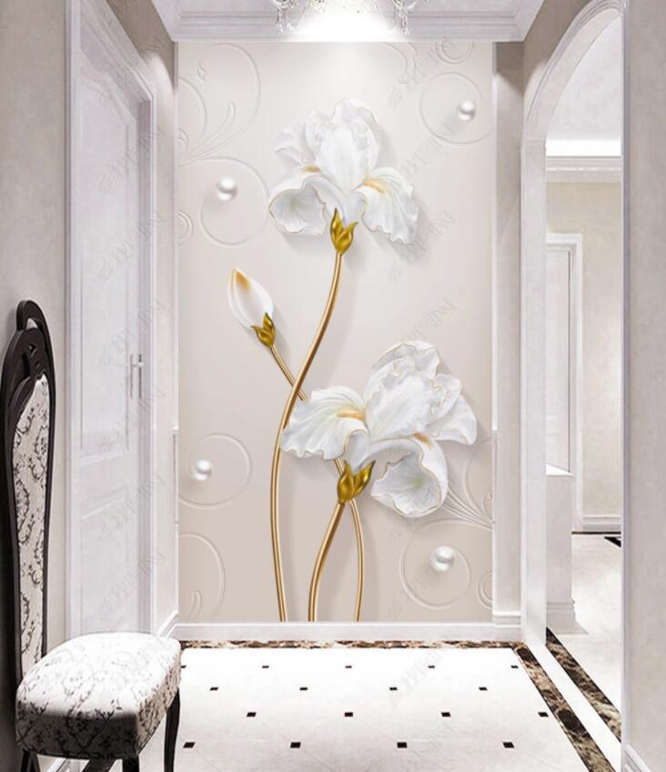 3D White Pearl Flower WG184 Wall Murals