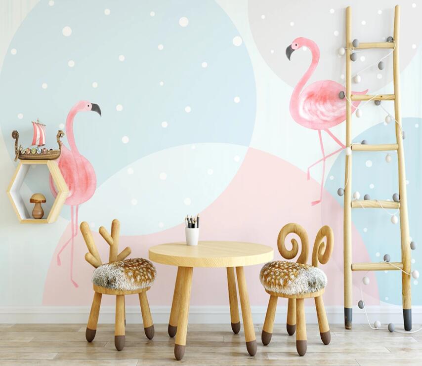 3D Cute Flamingo WC47 Wall Murals Wallpaper AJ Wallpaper 2