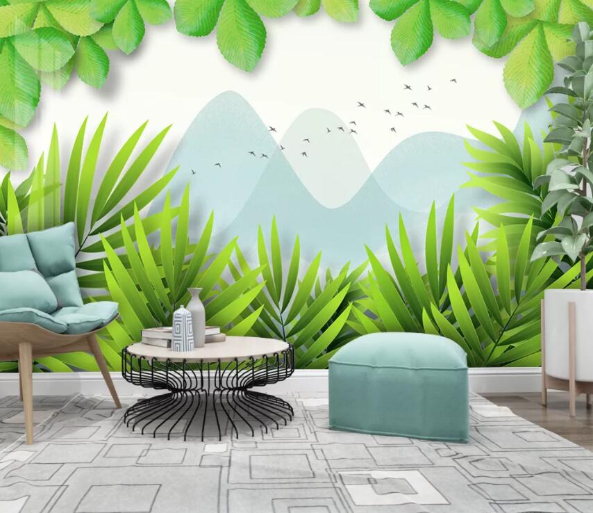 3D Green Leaf WC90 Wall Murals Wallpaper AJ Wallpaper 2