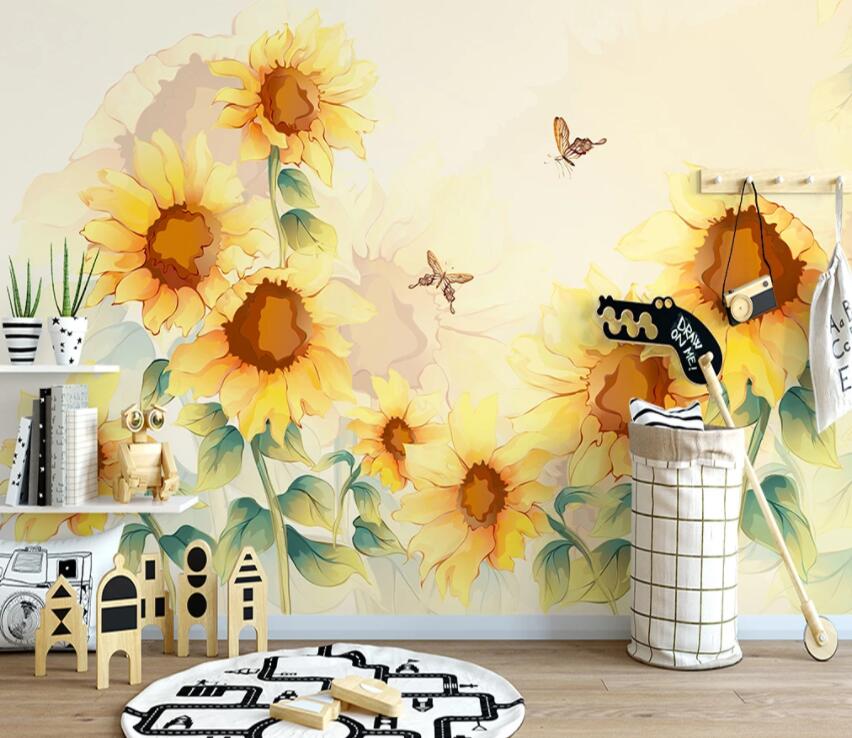 3D Sunflower WC42 Wall Murals Wallpaper AJ Wallpaper 2