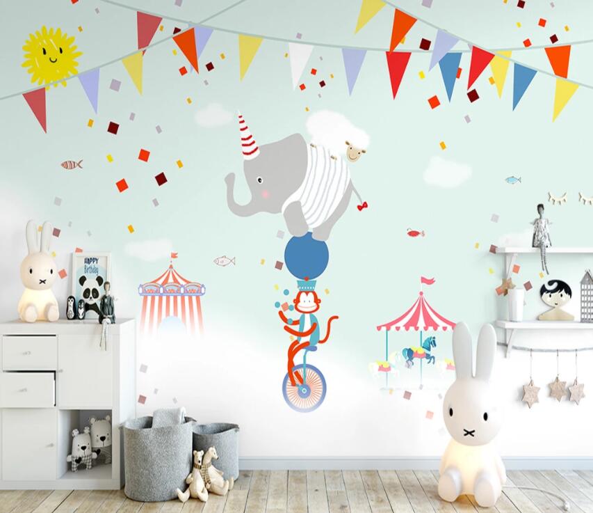 3D Elephant Monkey WG936 Wall Murals