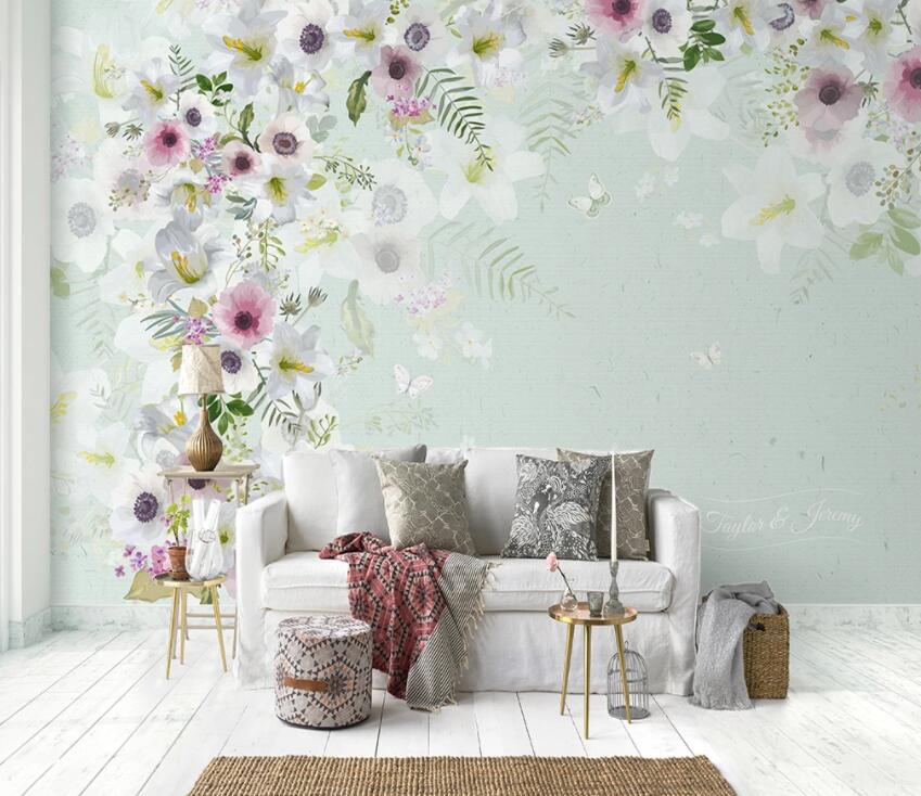 3D Flower Butterfly WC91 Wall Murals Wallpaper AJ Wallpaper 2