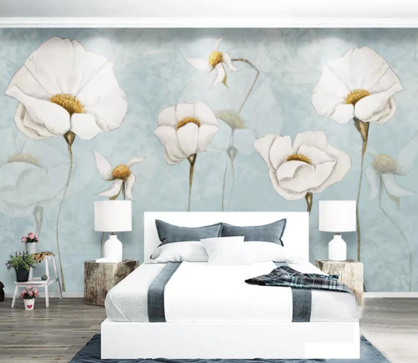 3D White Flowers 635 Wall Murals Wallpaper AJ Wallpaper 2