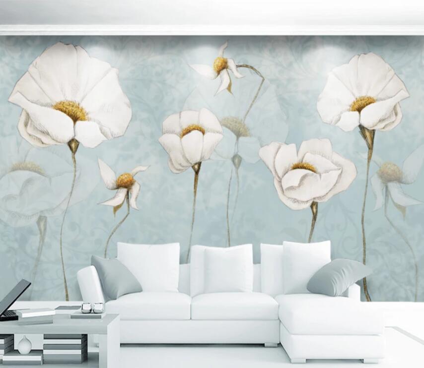 3D White Flowers 635 Wall Murals Wallpaper AJ Wallpaper 2