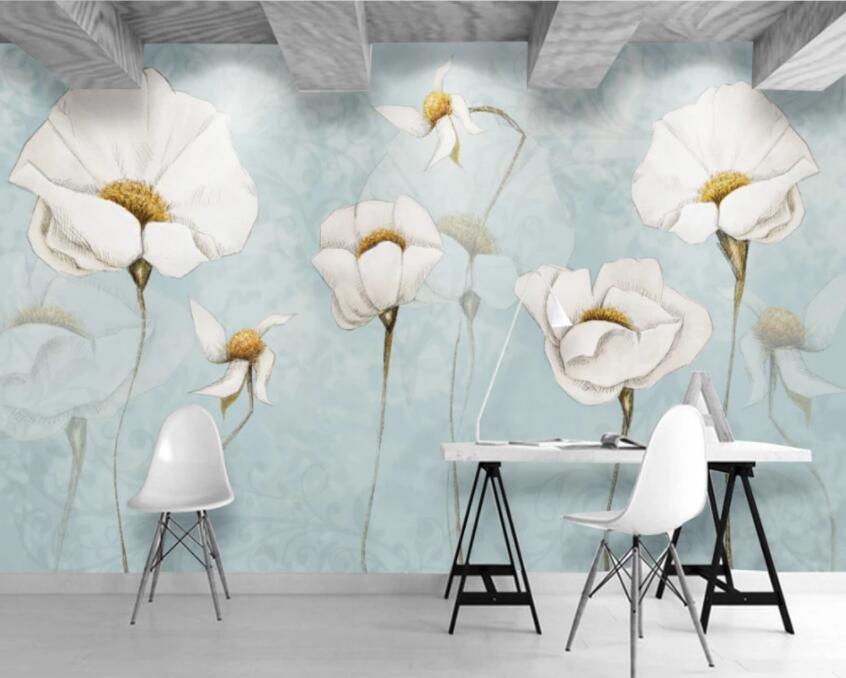 3D White Flowers 635 Wall Murals Wallpaper AJ Wallpaper 2