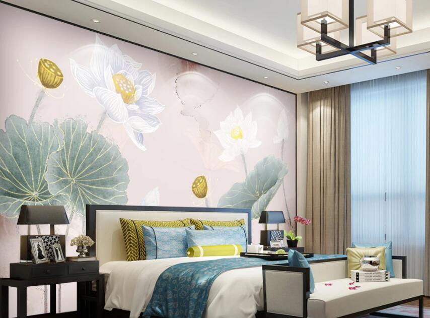 3D Lotus Goldfish 627 Wall Murals Wallpaper AJ Wallpaper 2