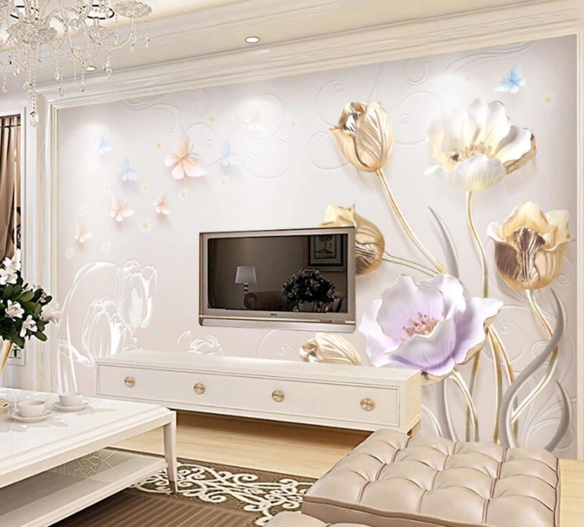 3D Golden Rose 621 Wall Murals Wallpaper AJ Wallpaper 2