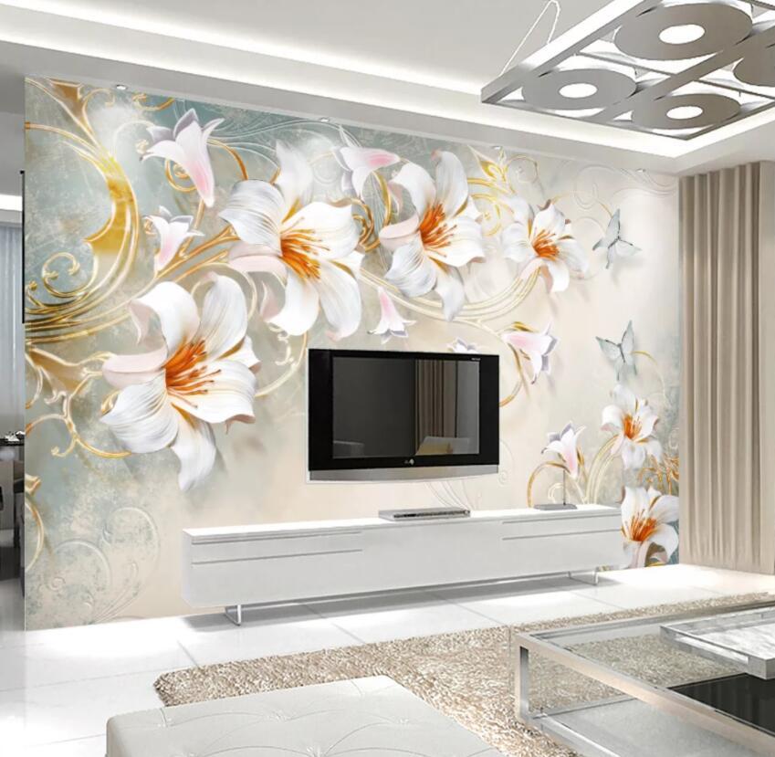 3D Yellow Lily Flower 618 Wall Murals Wallpaper AJ Wallpaper 2