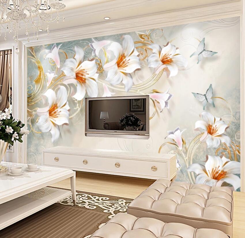 3D Yellow Lily Flower 618 Wall Murals Wallpaper AJ Wallpaper 2
