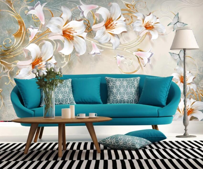 3D Yellow Lily Flower 618 Wall Murals Wallpaper AJ Wallpaper 2