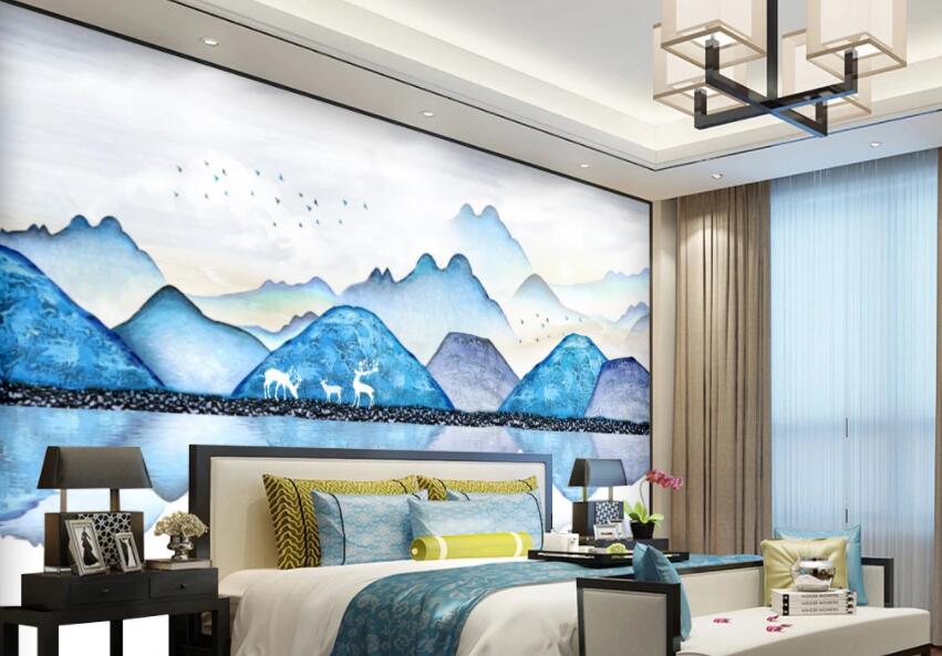 3D Blue Mountain River 615 Wall Murals Wallpaper AJ Wallpaper 2