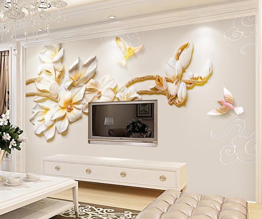 3D White Flowers 552 Wall Murals Wallpaper AJ Wallpaper 2
