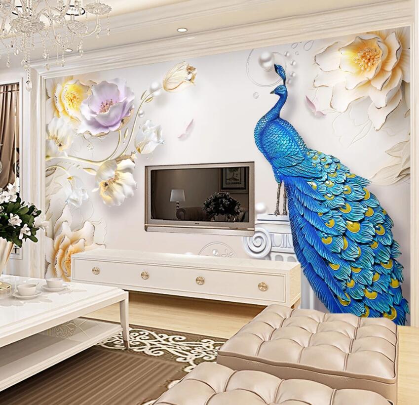 3D Flower Peacock 541 Wall Murals Wallpaper AJ Wallpaper 2